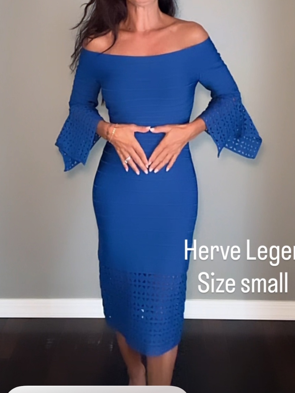 Herve Leger Roselynn blue laser cut bandage dress size small